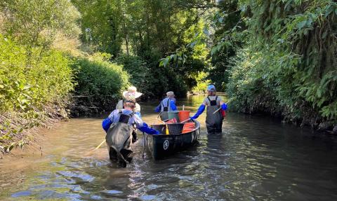 nettoyage de rivière avec bateau